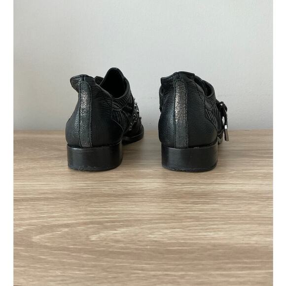 Zadig & Voltaire Leather Spiked Buckle Oxford Flat Shoe Black - Picture 4 of 7